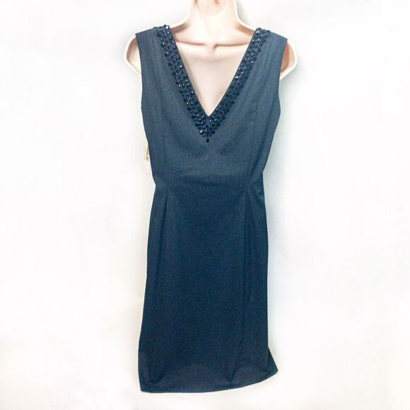 NWT Antonio Melani Charcoal Beaded V Sheath Dress Sz 6 - Picture 4 of 12
